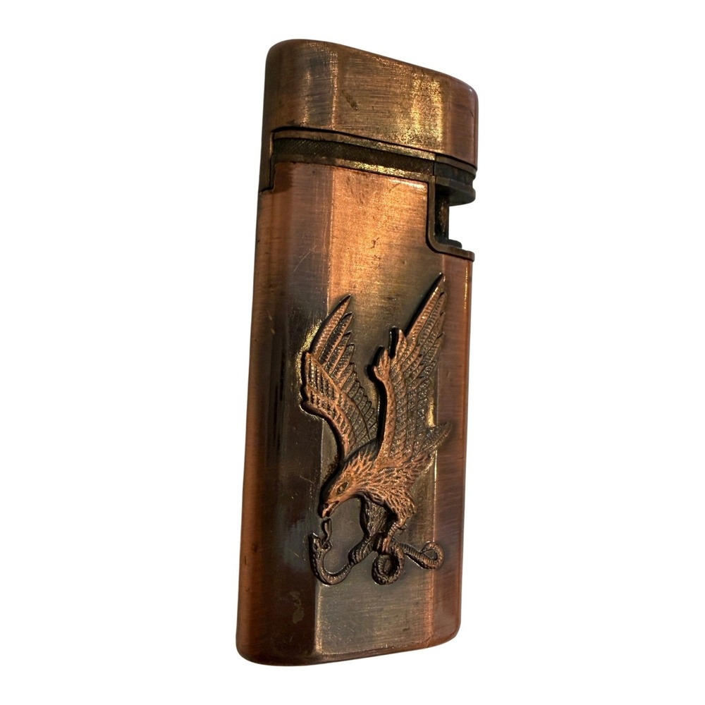 Vintage Copper Tone Eagle Snake Embossed Metal Pocket Lighter